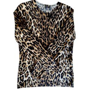 J McLaughlin Leopard Cashmere Sweater Lightweight Knit Crew Neck Black Brown XS